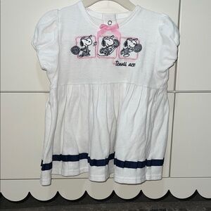 VINTAGE RARE 90s White Pleated Dress with Navy Trim Snoopy Tennis Design - Ace